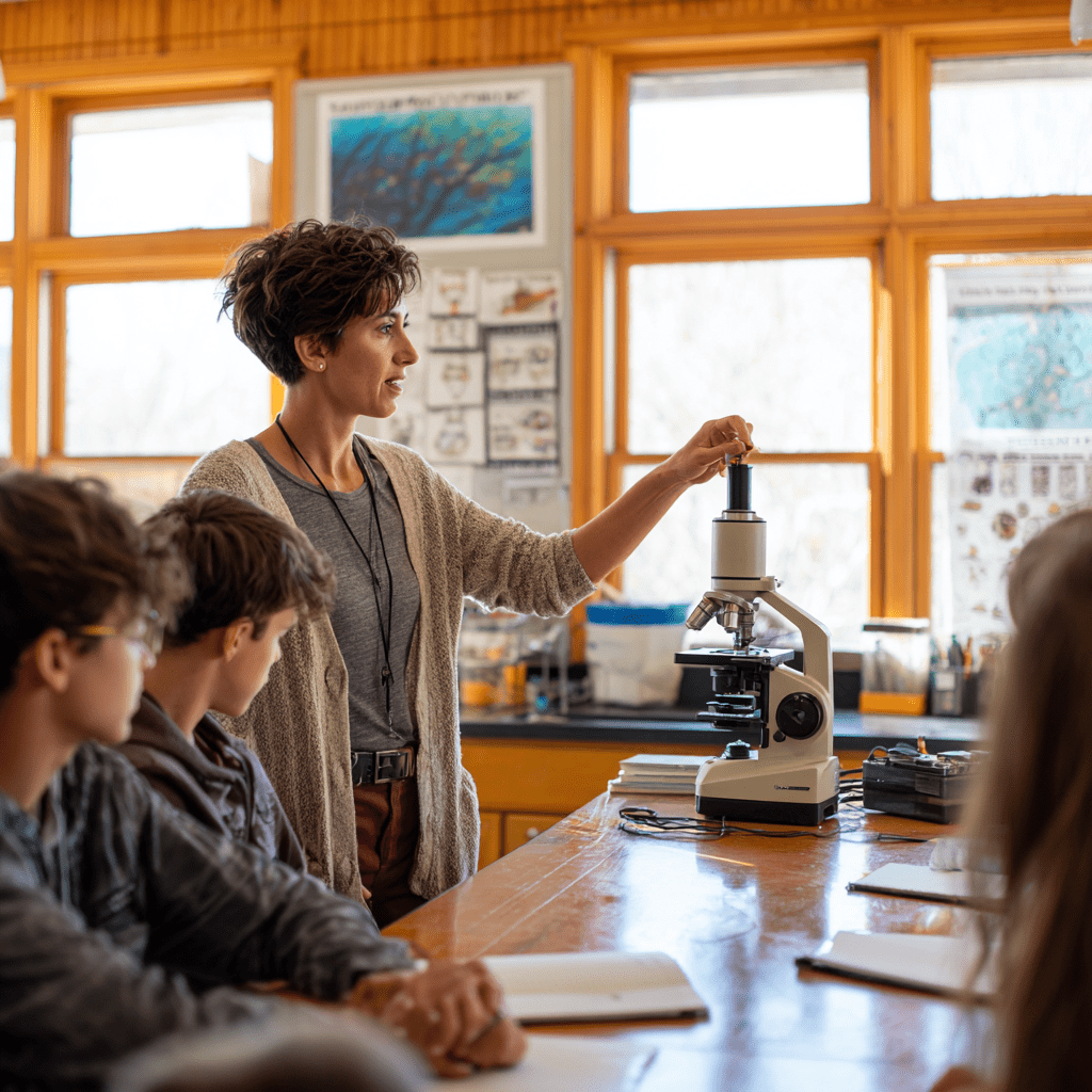 Het gebruik van microscopen in de les, Studenten die met microscopen leren, Moderne microscopieapparatuur