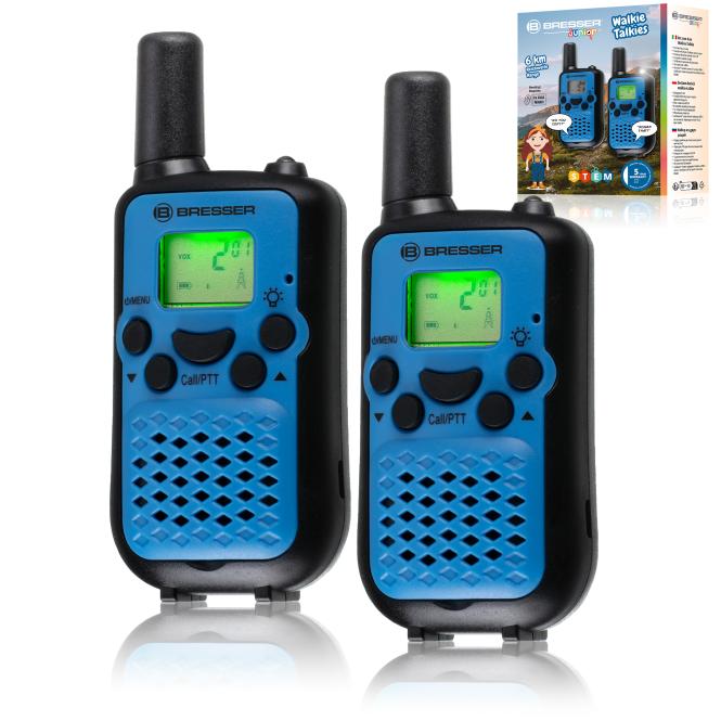 BRESSER JUNIOR walkietalkie set van 2 met groot bereik tot 6 km en handsfree-functie (blauw)