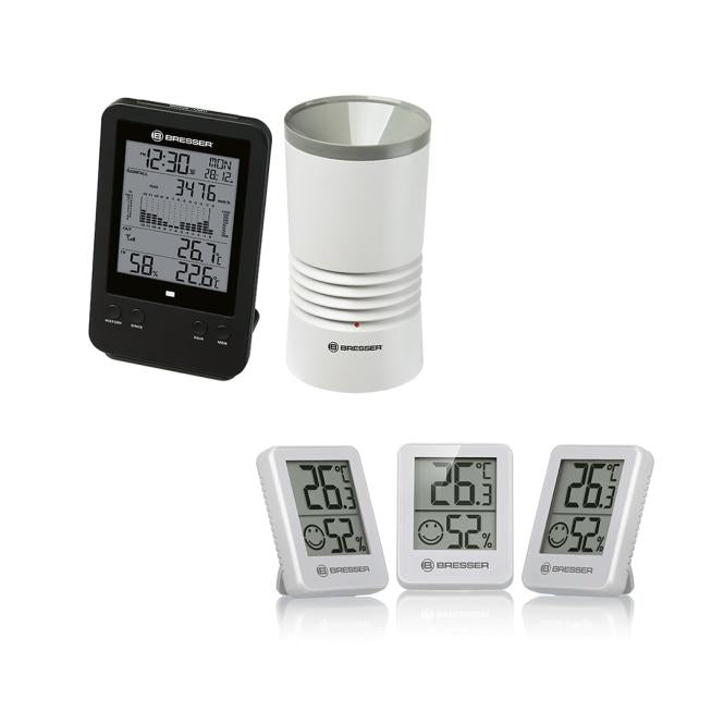 BRESSER professionele Regenmeter + gratis BRESSER ClimaTemp Hygro Indicator Set van 3 Thermo-/Hygrometers