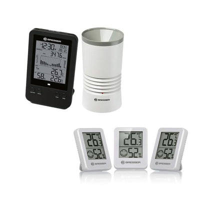 BRESSER professionele Regenmeter + gratis BRESSER ClimaTemp Hygro Indicator Set van 3 Thermo-/Hygrometers