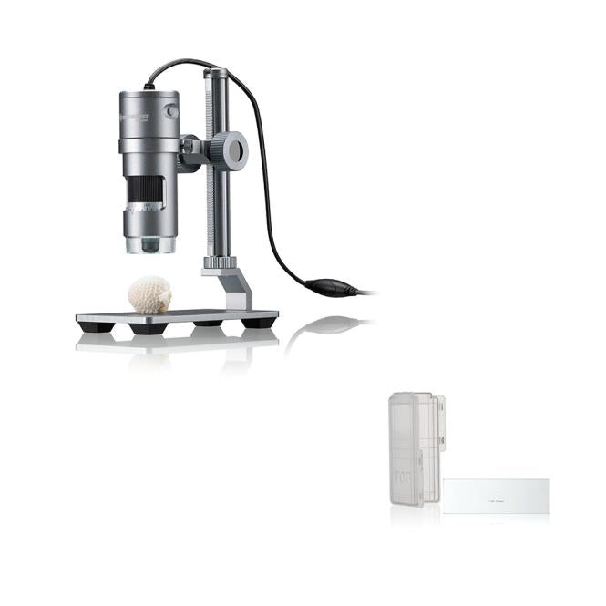BRESSER USB Digitale microscoop DST-1028 5MP + gratis BRESSER Microscoop Objectglas met 1/100 schaalverdeling (0,01 mm)