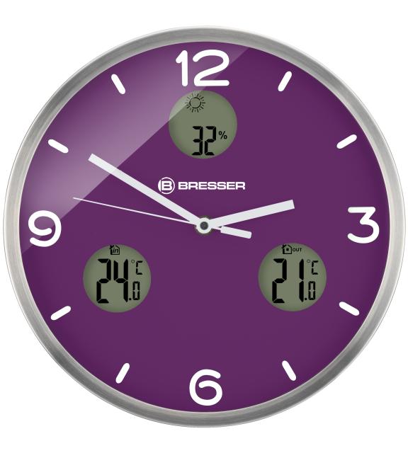 Bresser mytime io nx radiografische wandklok met meeting van temperatuur en luchtvochtigheid diameter 30 cm purple