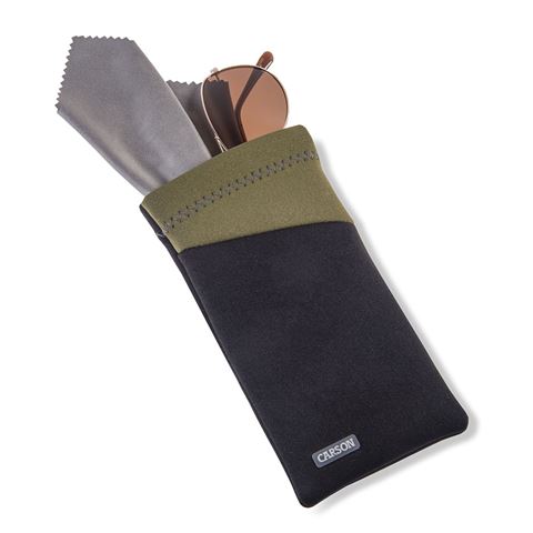 Carson Neopren-Brillentasche mit Mikrofasertuch - Schwarz/Olive - Carson Neoprene Brillenhoesje met microvezeldoekje - Zwart/Olijf