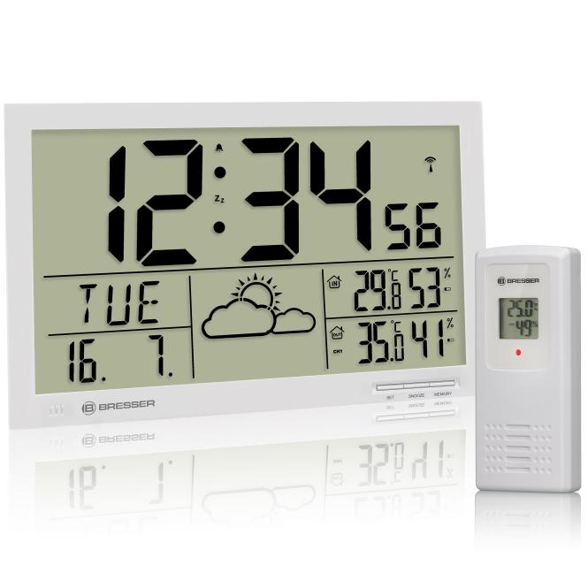 BRESSER MyTime Jumbo LCD weer-wandklok (wit)