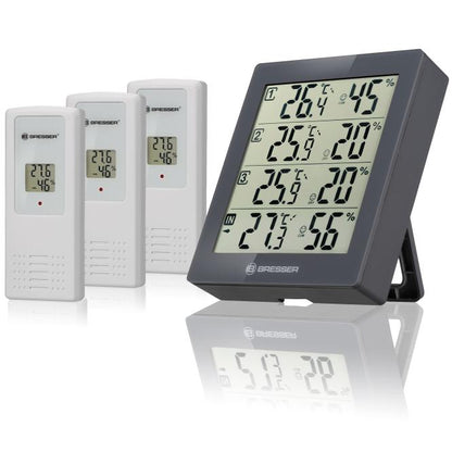 BRESSER ClimaTrend Hygro Quadro - Thermometer en Hygrometer met 4 onafhankelijke Meetgegevens (grijs)