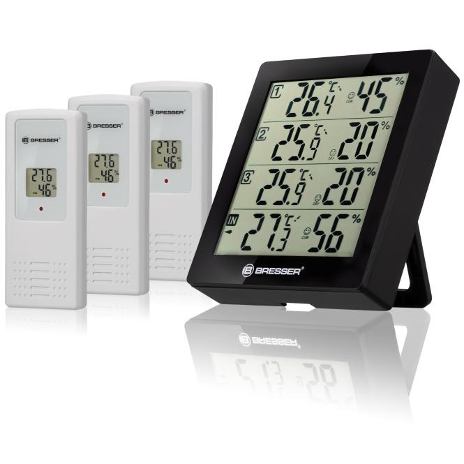 BRESSER ClimaTrend Hygro Quadro - Thermometer en Hygrometer met 4 onafhankelijke Meetgegevens (zwart)