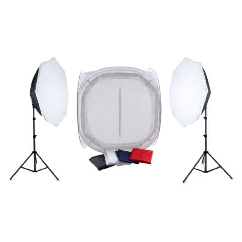 Falcon eyes productfoto set met 120x120x120 opnametent en verlichting 2200w ful